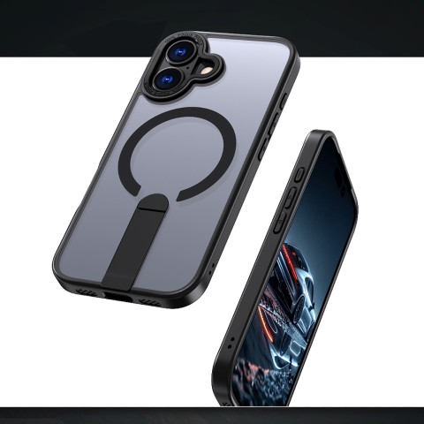 
„iPhone 17 Hybrid Armor X MagSafe“ dėklas su stovu – juodas
