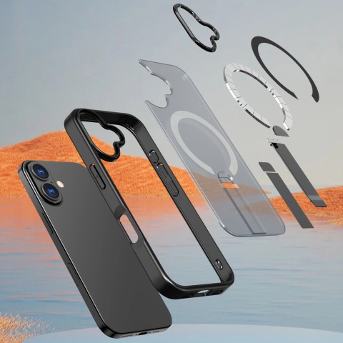 
„iPhone 17 Hybrid Armor X MagSafe“ dėklas su stovu – juodas
