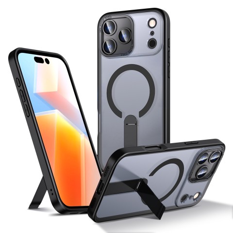 
„iPhone 17 Pro Hybrid Armor X MagSafe“ dėklas su stovu – juodas
