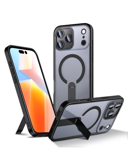 
„iPhone 17 Pro Hybrid Armor X MagSafe“ dėklas su stovu – juodas
