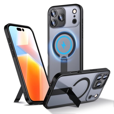 
„iPhone 17 Pro Hybrid Armor X MagSafe“ dėklas su stovu – juodas
