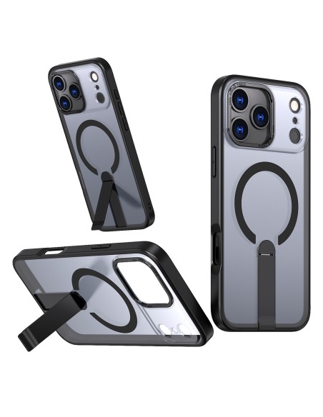 
„iPhone 17 Pro Hybrid Armor X MagSafe“ dėklas su stovu – juodas

