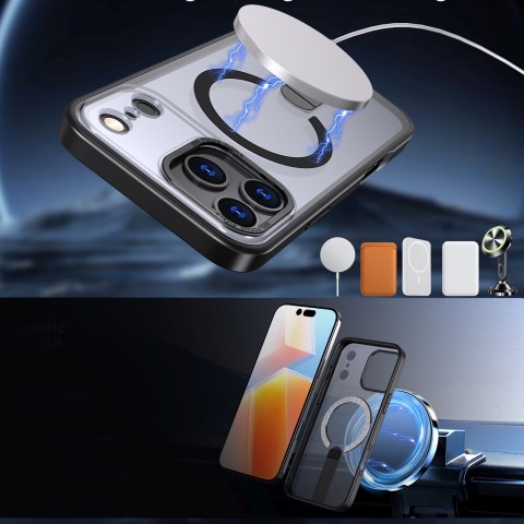 
„iPhone 17 Pro Hybrid Armor X MagSafe“ dėklas su stovu – juodas
