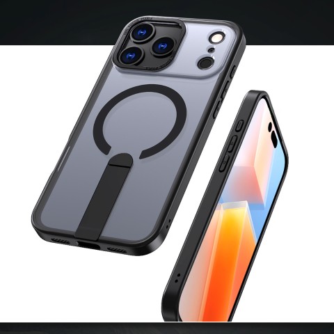 
„iPhone 17 Pro Hybrid Armor X MagSafe“ dėklas su stovu – juodas
