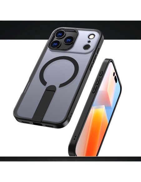 
„iPhone 17 Pro Hybrid Armor X MagSafe“ dėklas su stovu – juodas
