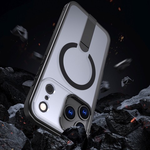 
„iPhone 17 Pro Hybrid Armor X MagSafe“ dėklas su stovu – juodas
