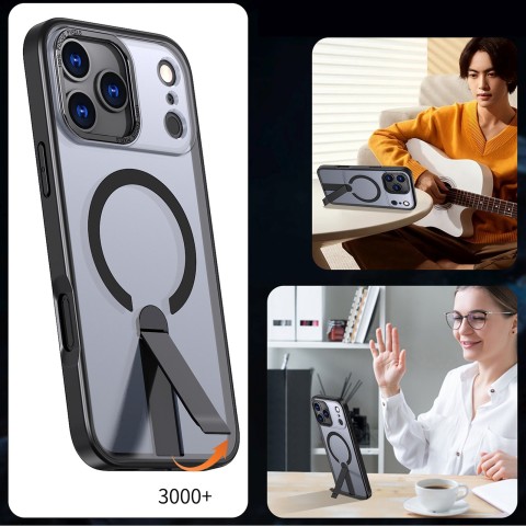 
„iPhone 17 Pro Hybrid Armor X MagSafe“ dėklas su stovu – juodas
