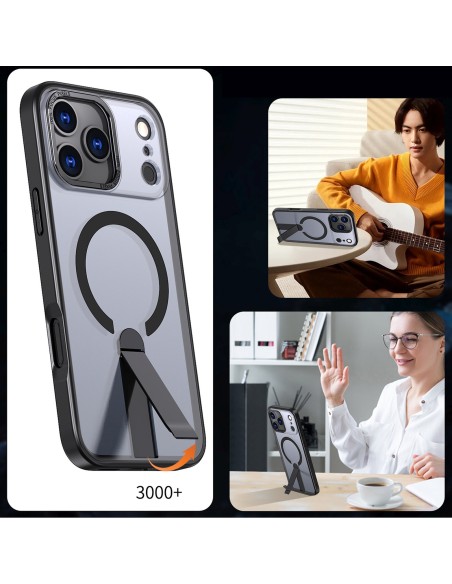 
„iPhone 17 Pro Hybrid Armor X MagSafe“ dėklas su stovu – juodas
