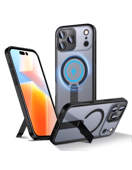 
„iPhone 17 Pro Max Hybrid Armor X MagSafe“ dėklas su stovu – juodas
