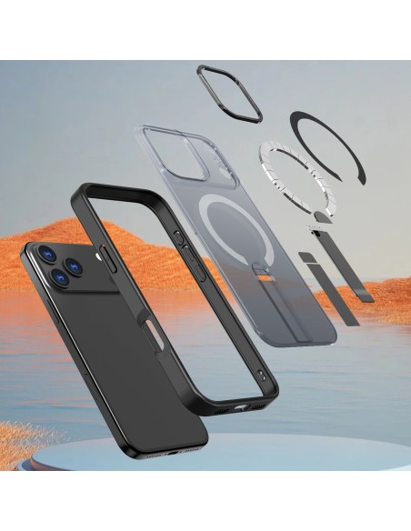 
„iPhone 17 Pro Max Hybrid Armor X MagSafe“ dėklas su stovu – juodas
