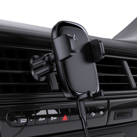 
Automobilinis išmaniojo telefono laikiklis su belaidžiu įkrovikliu, skirtas oro išleidimo angai – juodas

