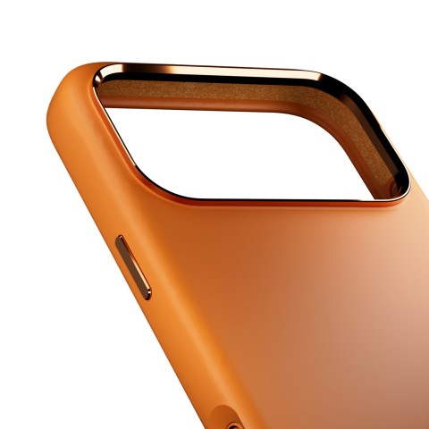 
„iPhone 17 Pro MagSafe“ silikoninis dėklas su kameros apsauga ir aliuminio mygtukais – oranžinis
