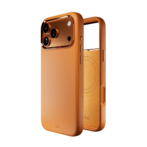
„iPhone 17 Pro MagSafe“ silikoninis dėklas su kameros apsauga ir aliuminio mygtukais – oranžinis
