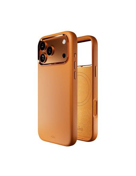 
„iPhone 17 Pro MagSafe“ silikoninis dėklas su kameros apsauga ir aliuminio mygtukais – oranžinis
