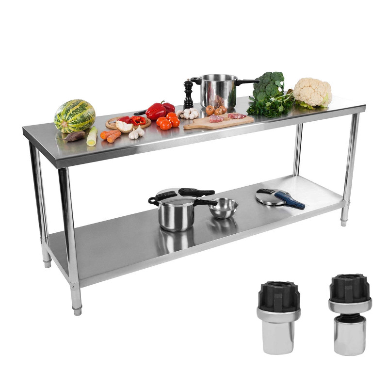 Centrinis plieninis gastronominis stalviršis su lentyna 200x60cm Centrinis plieninis gastronominis stalviršis su lentyna 200x60cm