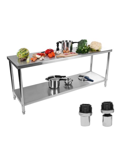 Centrinis plieninis gastronominis stalviršis su lentyna 200x60cm Centrinis plieninis gastronominis stalviršis su lentyna 200x60cm