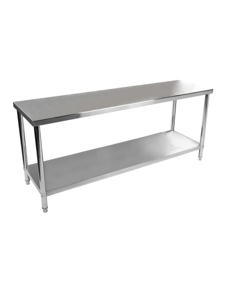 Centrinis plieninis gastronominis stalviršis su lentyna 200x60cm Centrinis plieninis gastronominis stalviršis su lentyna 200x60cm