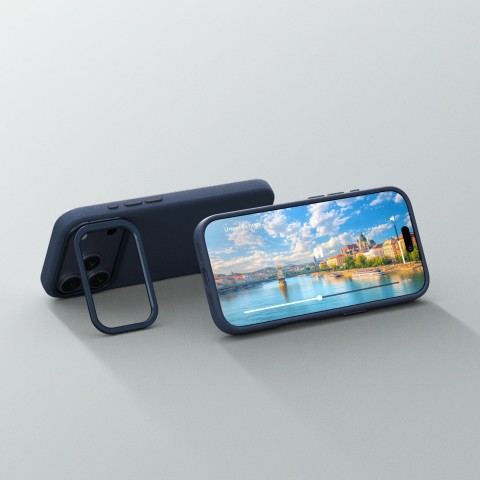 
„iPhone 17 Pro Max Glamour“ dėklas su stovu – mėlynas
