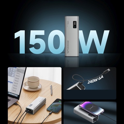 
Nešiojamoji baterija 20000mAh USB-A USB-C 150W - pilka
