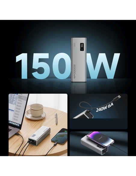 
Nešiojamoji baterija 20000mAh USB-A USB-C 150W - pilka
