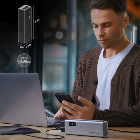 
Nešiojamoji baterija 20000mAh USB-A USB-C 150W - pilka
