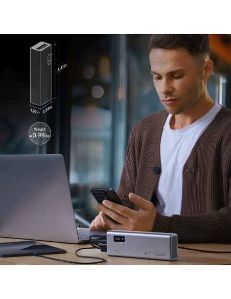 
Nešiojamoji baterija 20000mAh USB-A USB-C 150W - pilka
