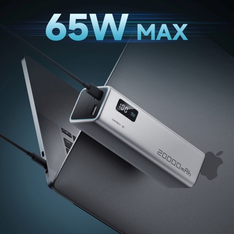 
Nešiojamoji baterija 20000mAh USB-C USB-A 100W - pilka
