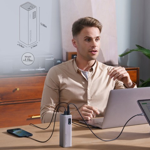 
Nešiojamoji baterija 20000mAh USB-C USB-A 100W - pilka
