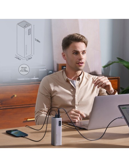 
Nešiojamoji baterija 20000mAh USB-C USB-A 100W - pilka
