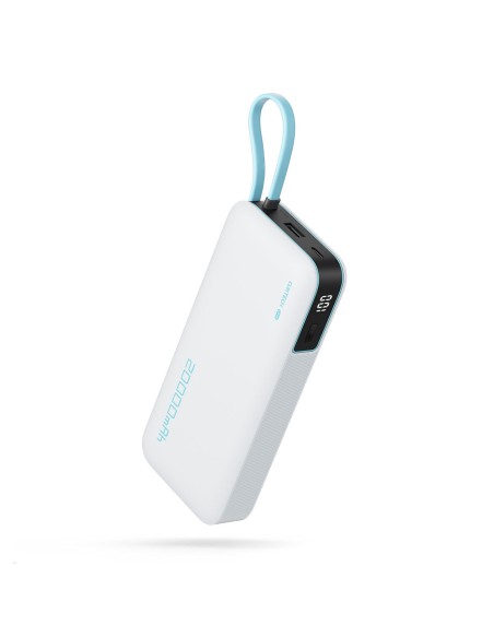 
20000mAh USB-A USB-C išorinė baterija su integruotu USB-C laidu, 55W – balta

