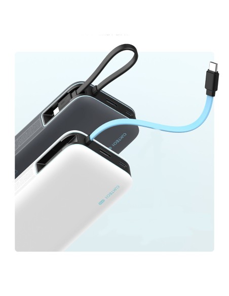 
20000mAh USB-A USB-C išorinė baterija su integruotu USB-C laidu, 55W – balta
