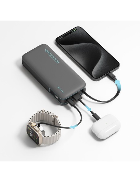 
20000mAh USB-A USB-C išorinė baterija su integruotu USB-C laidu, 55W – balta
