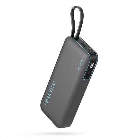 
20000mAh USB-A USB-C išorinė baterija su integruotu USB-C laidu 55W - pilka
