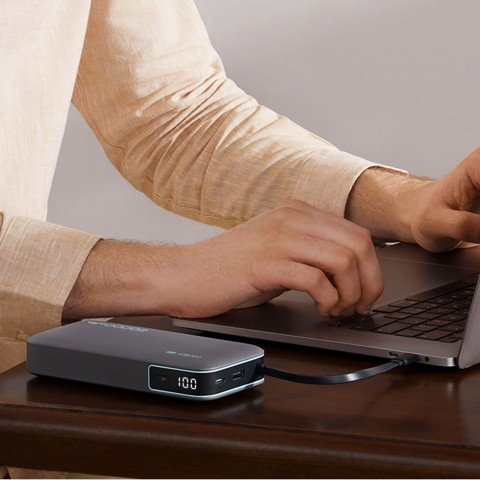 
20000mAh USB-A USB-C išorinė baterija su integruotu USB-C laidu 55W - pilka
