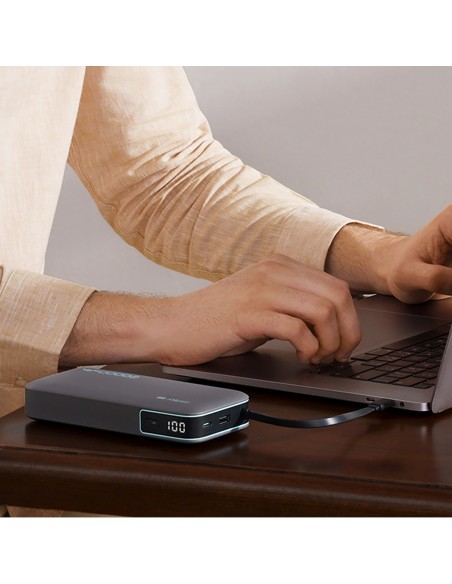 
20000mAh USB-A USB-C išorinė baterija su integruotu USB-C laidu 55W - pilka
