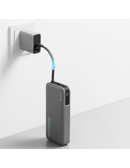 
20000mAh USB-A USB-C išorinė baterija su integruotu USB-C laidu 55W - pilka
