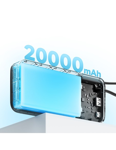 
20000mAh USB-A USB-C išorinė baterija su integruotu USB-C laidu 55W - pilka
