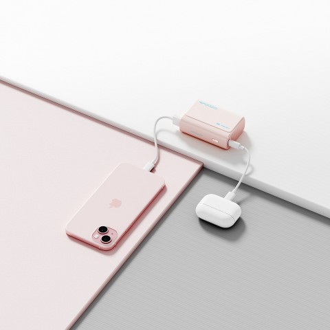 
Nešiojamoji baterija 10000mAh USB-C USB-A 30W - rožinė
