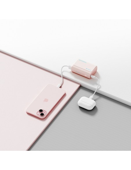 
Nešiojamoji baterija 10000mAh USB-C USB-A 30W - rožinė
