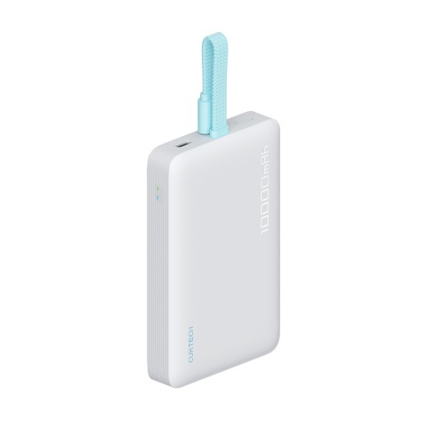 
10000mAh USB-C magnetinė išorinė baterija su integruotu USB-C laidu – balta
