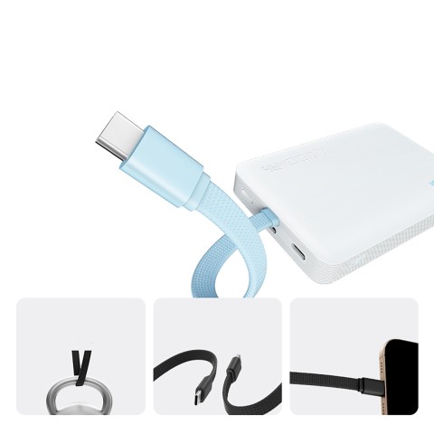 
10000mAh USB-C magnetinė išorinė baterija su integruotu USB-C laidu – balta
