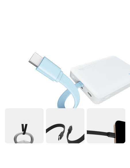 
10000mAh USB-C magnetinė išorinė baterija su integruotu USB-C laidu – balta

