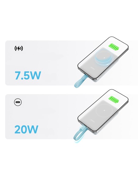 
10000mAh USB-C magnetinė išorinė baterija su integruotu USB-C laidu – balta
