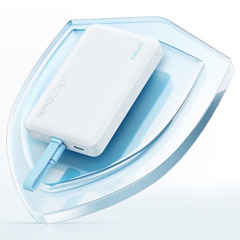 
10000mAh USB-C magnetinė išorinė baterija su integruotu USB-C laidu – balta

