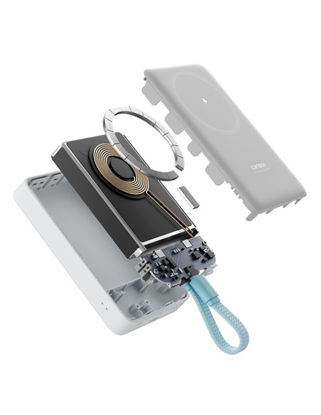 
10000mAh USB-C magnetinė išorinė baterija su integruotu USB-C laidu – balta
