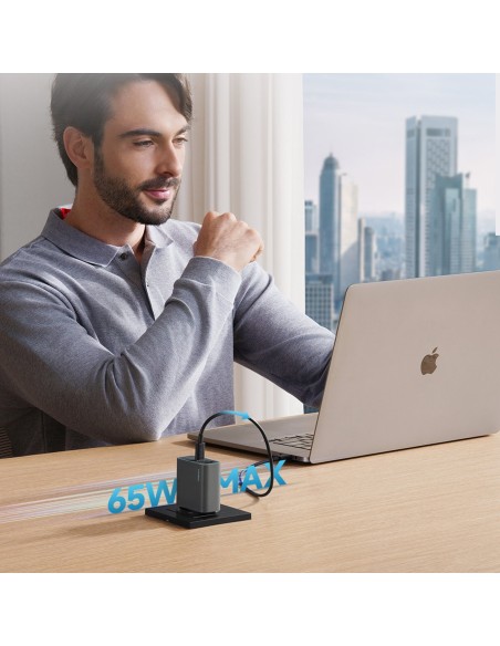 
USB-C USB-A GaN 65W sieninis įkroviklis – pilkas
