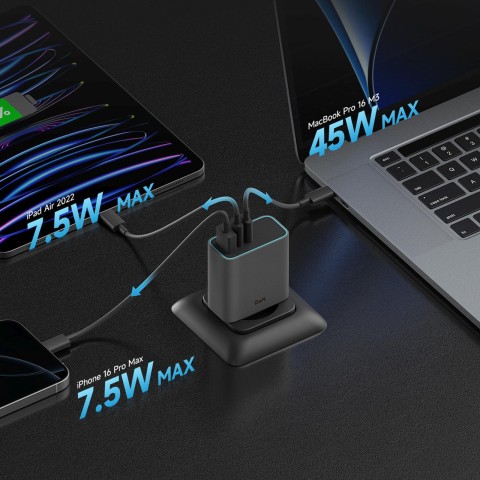 
USB-C USB-A GaN 65W sieninis įkroviklis – pilkas
