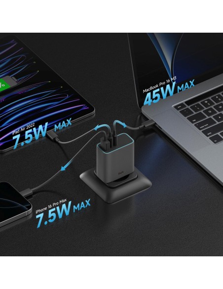 
USB-C USB-A GaN 65W sieninis įkroviklis – pilkas
