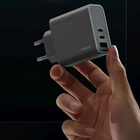 
USB-C USB-A GaN 65W sieninis įkroviklis – pilkas
