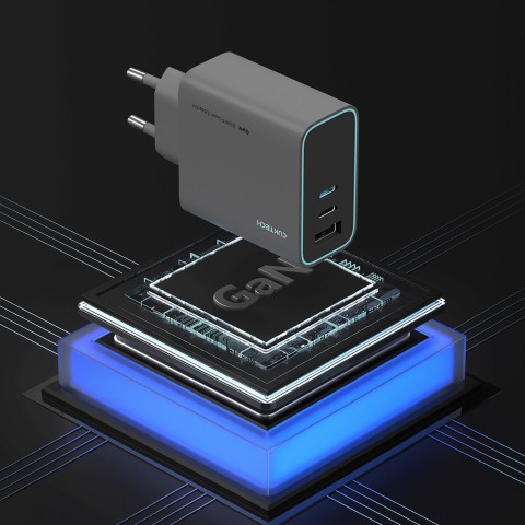 
USB-C USB-A GaN 65W sieninis įkroviklis – pilkas
